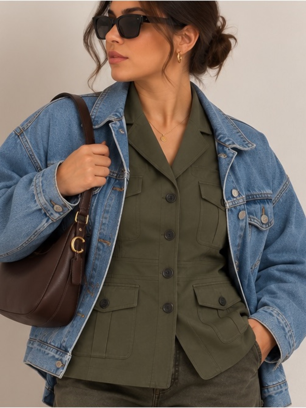 Kasper Olive Short-Sleeve Safari-Style Utility Blazer